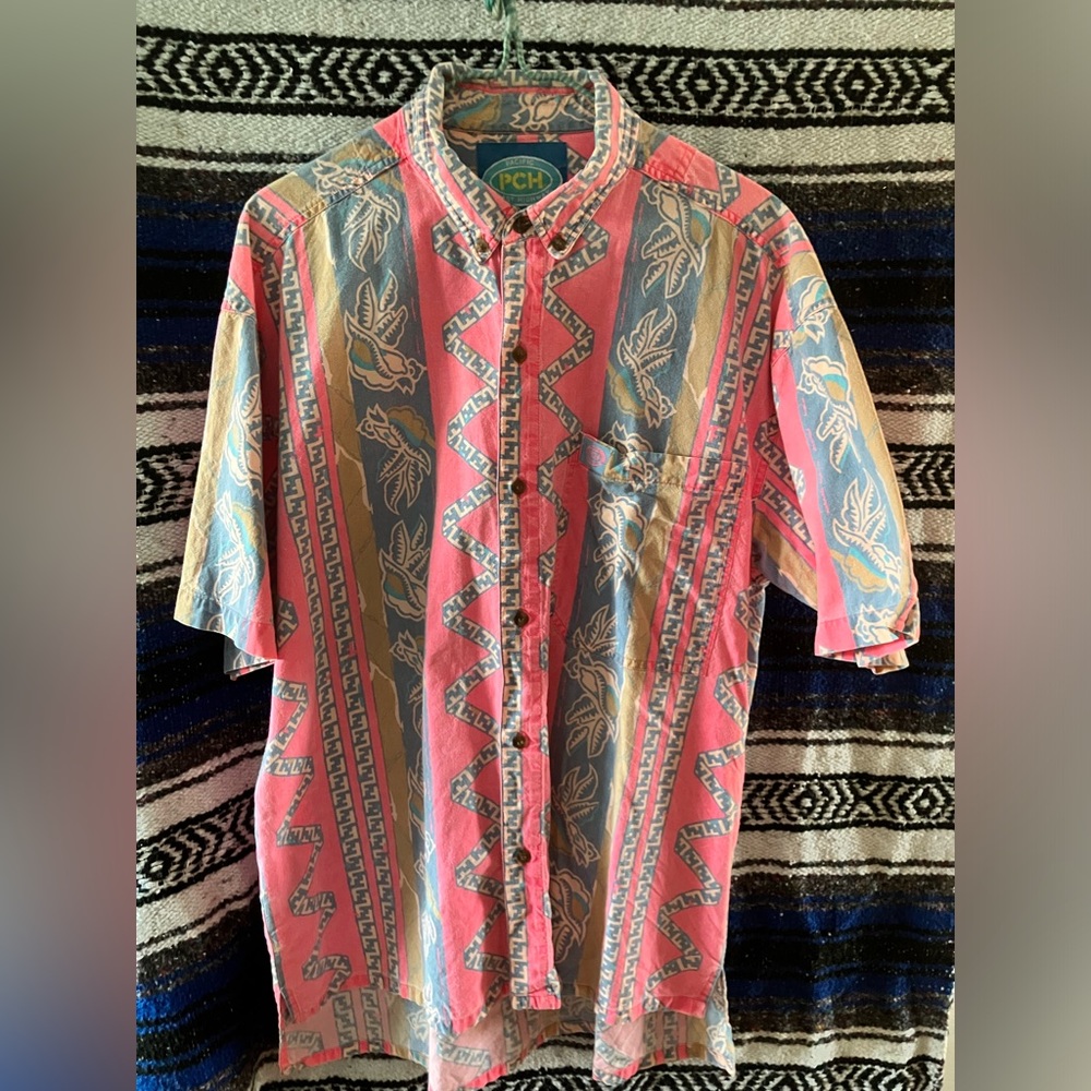 Vintage 80s Pacific Coast Highway Hawaiian Shirt. Size Large.
